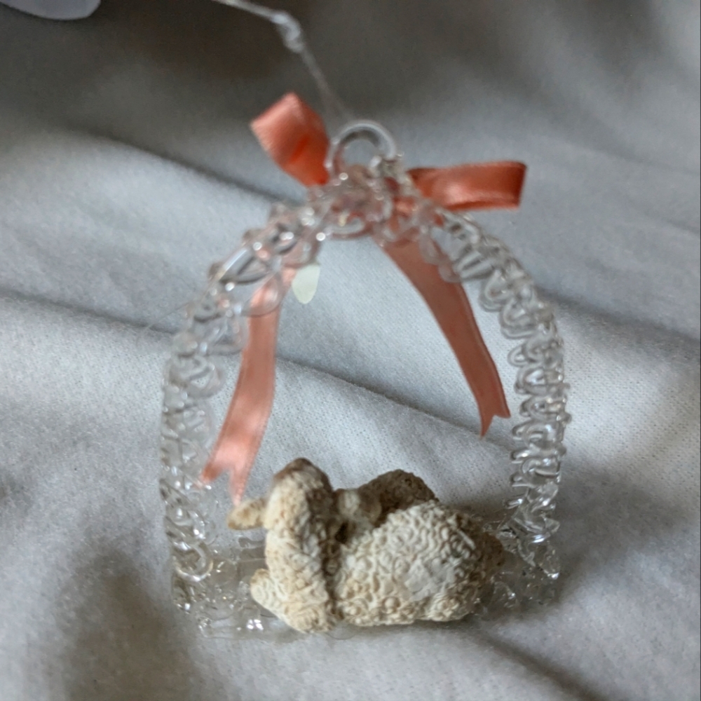Vintage Christmas Ornament Ceramic Lambs under Glass Arbor